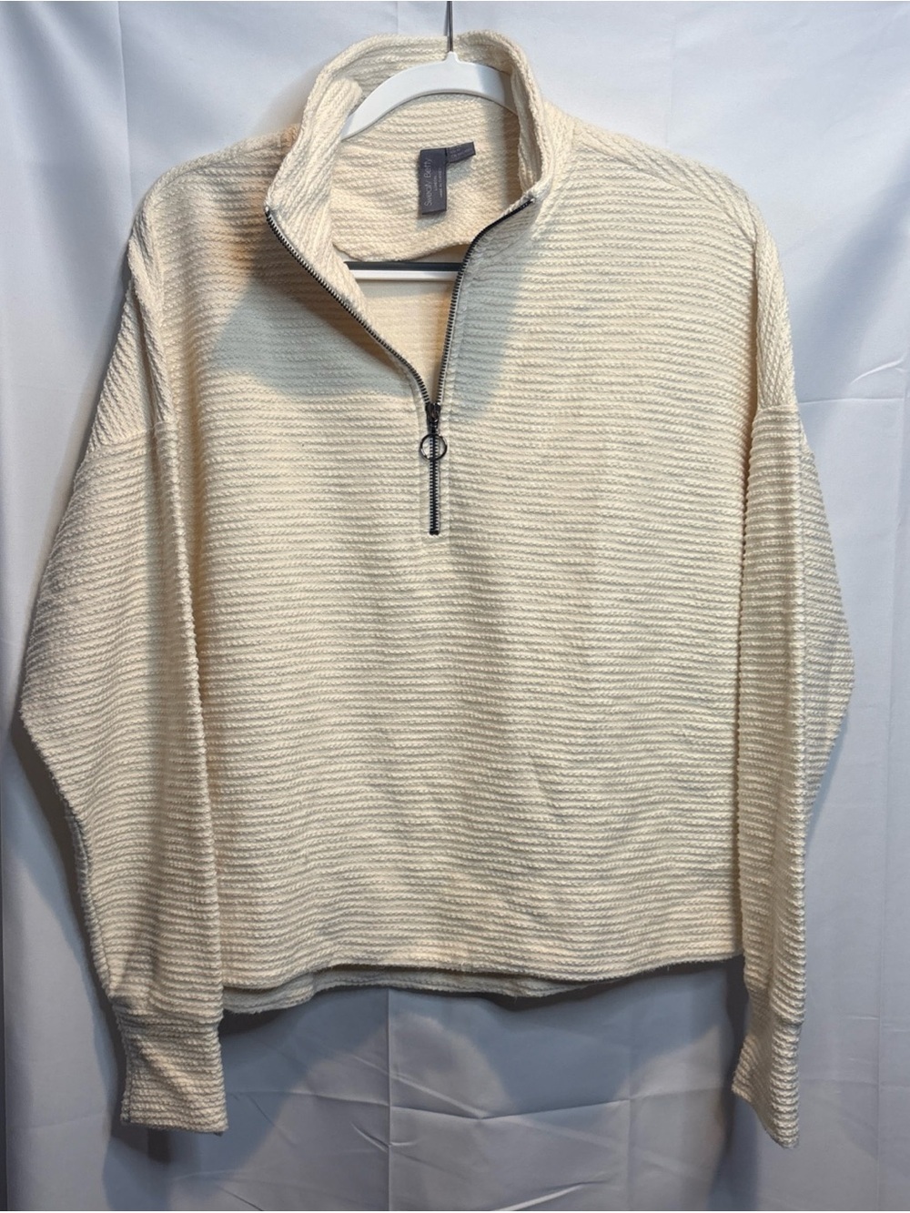 Sweaty Betty Cream Half-Zip Textured Knit Pullover